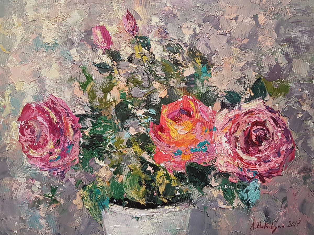 Still Life with Roses - One of Kind by Hrachya Hakobyan