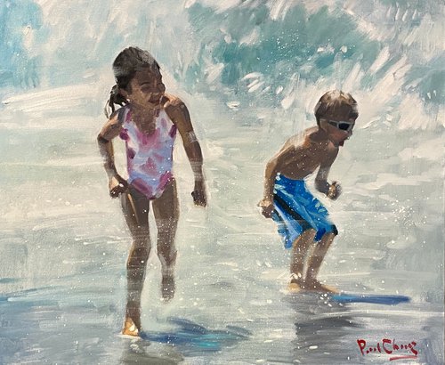 Siblings Happy Beach Day by Paul Cheng