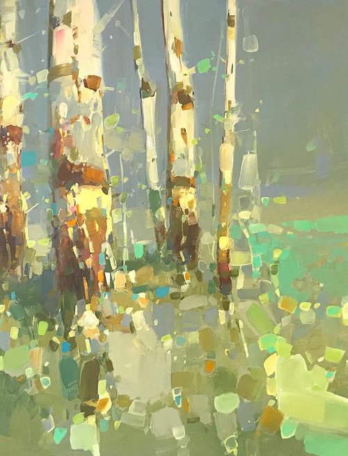 Birches in Cobalt, Original oil painting, Large size, One of a kind Signed, Ready to Hang by Vahe Yeremyan