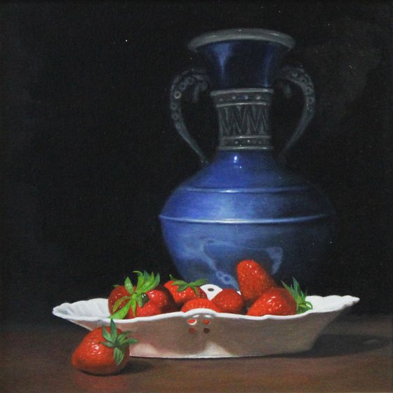 Blue Vase and Strawberries