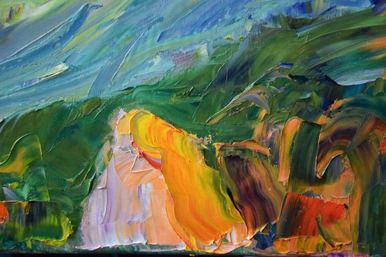 Abstract landscape oil painting on canvas, large mountain wall art