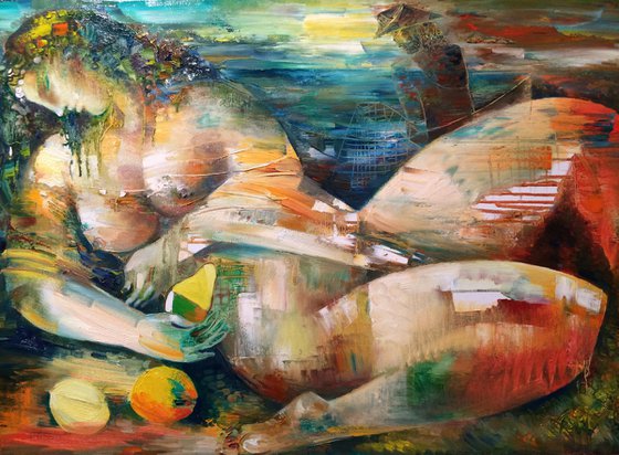 The woman and the fisherman (56x80cm oil/canvas)