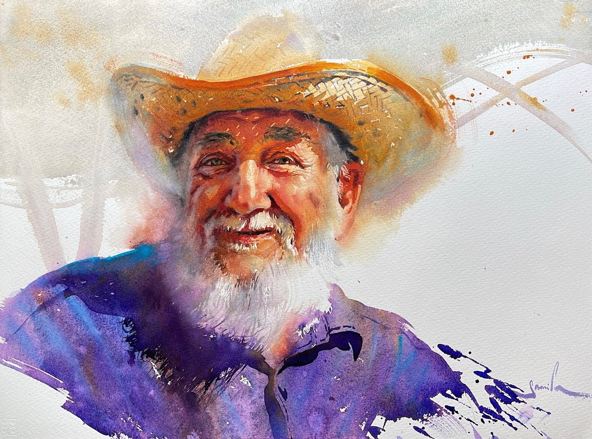 Expressive Portrait Watercolour By Samira Yanushkova, 22 X 15", Coachman, Original Artwork