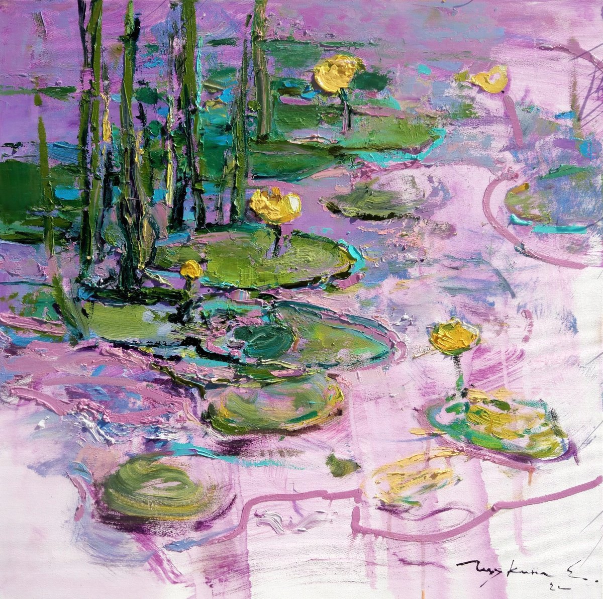 Violet water lilies | Impressionistic etude by Helen Shukina