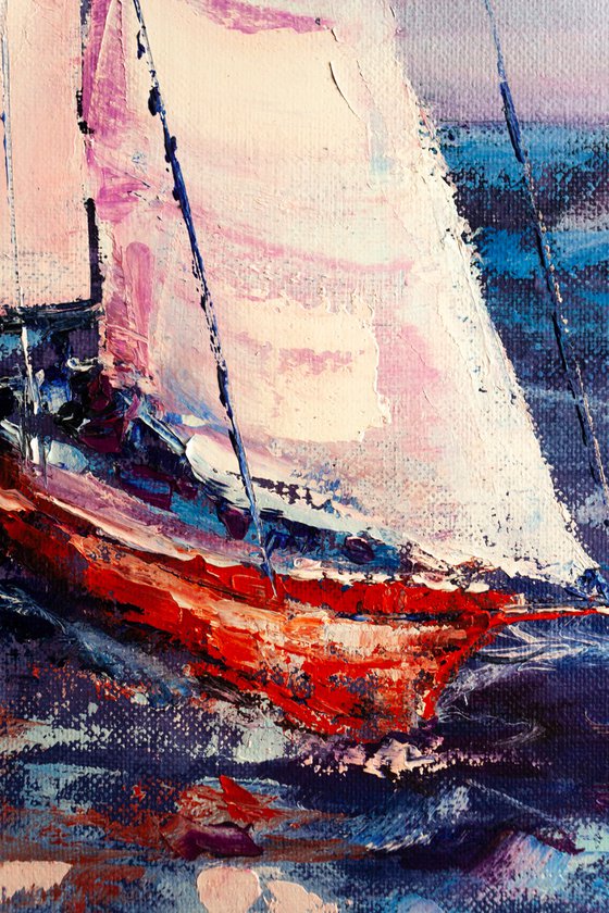 "Red sailboat" Yachts, ships, seascape