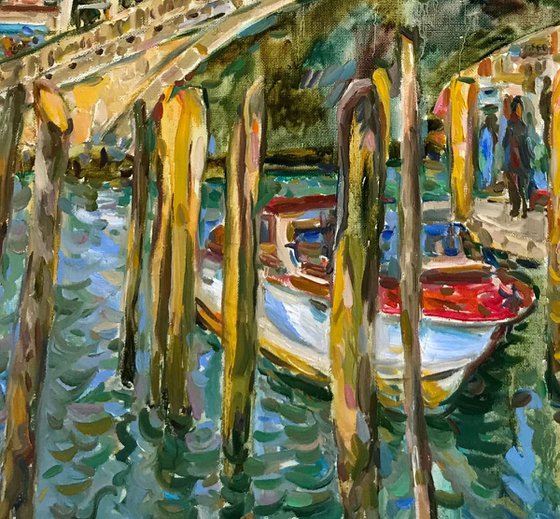 VENICE, RIALTO BRIDGE - Venice cityscape, landscape  - original painting, oil on canvas, architecture, bridge, water, love, vacations , interior home decor