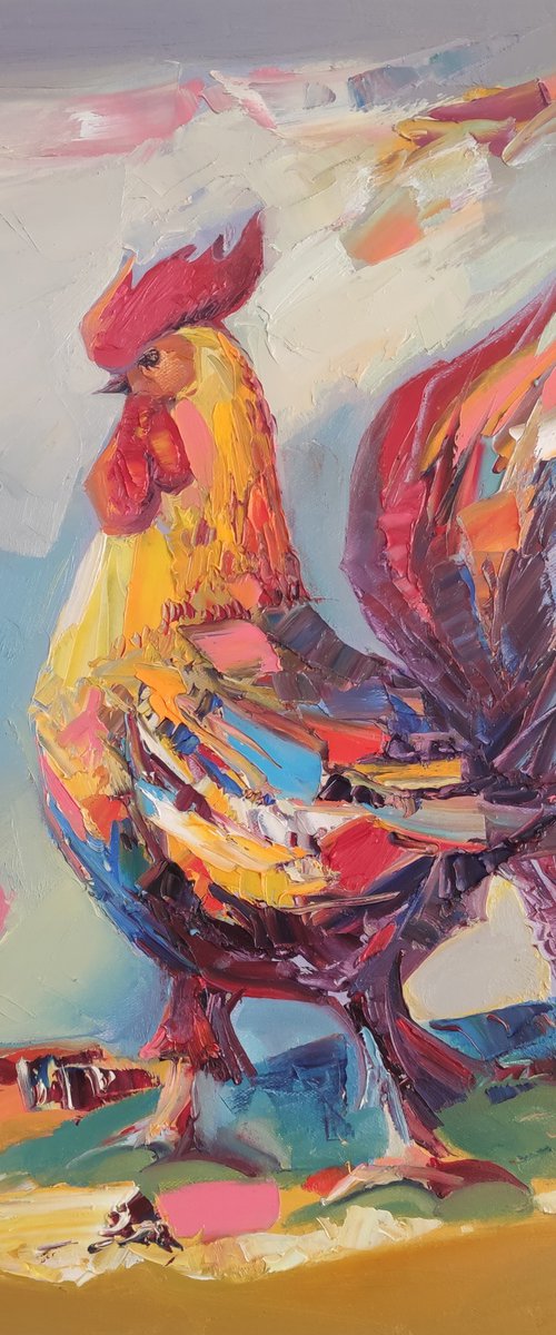 Rooster(60x50cm, oil painting, ready ti hang) by Hayk Miqayelyan
