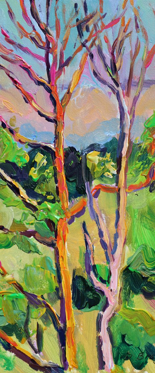 Dead trees at sunset. (Plein air). by Dima Braga