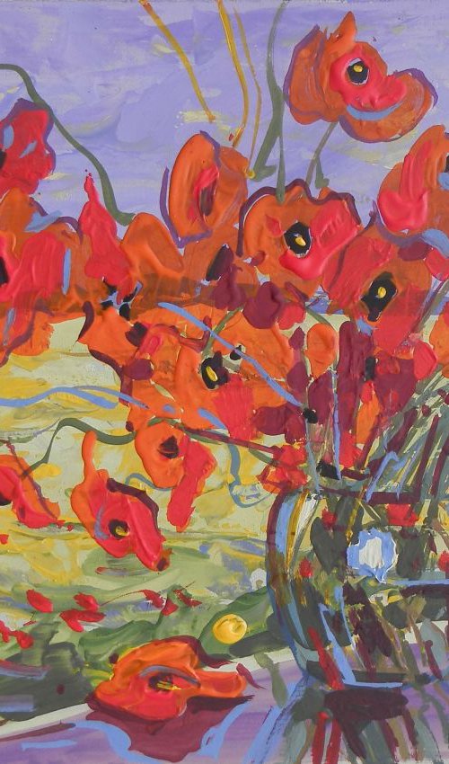 poppies. original painting 30x21 cm by Sergey  Kachin