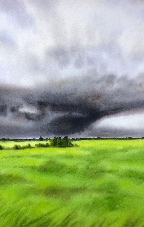 Thunderstorm Out In the Fields by Olga Beliaeva Watercolour