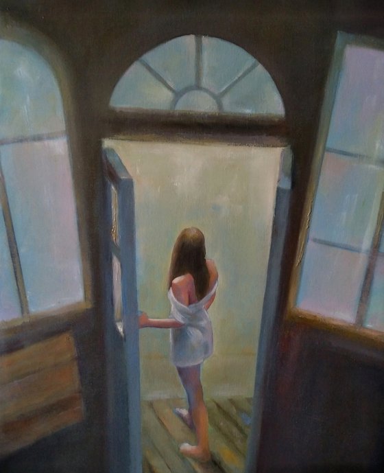 At the window (40x50cm, oil canvas, ready to hang)