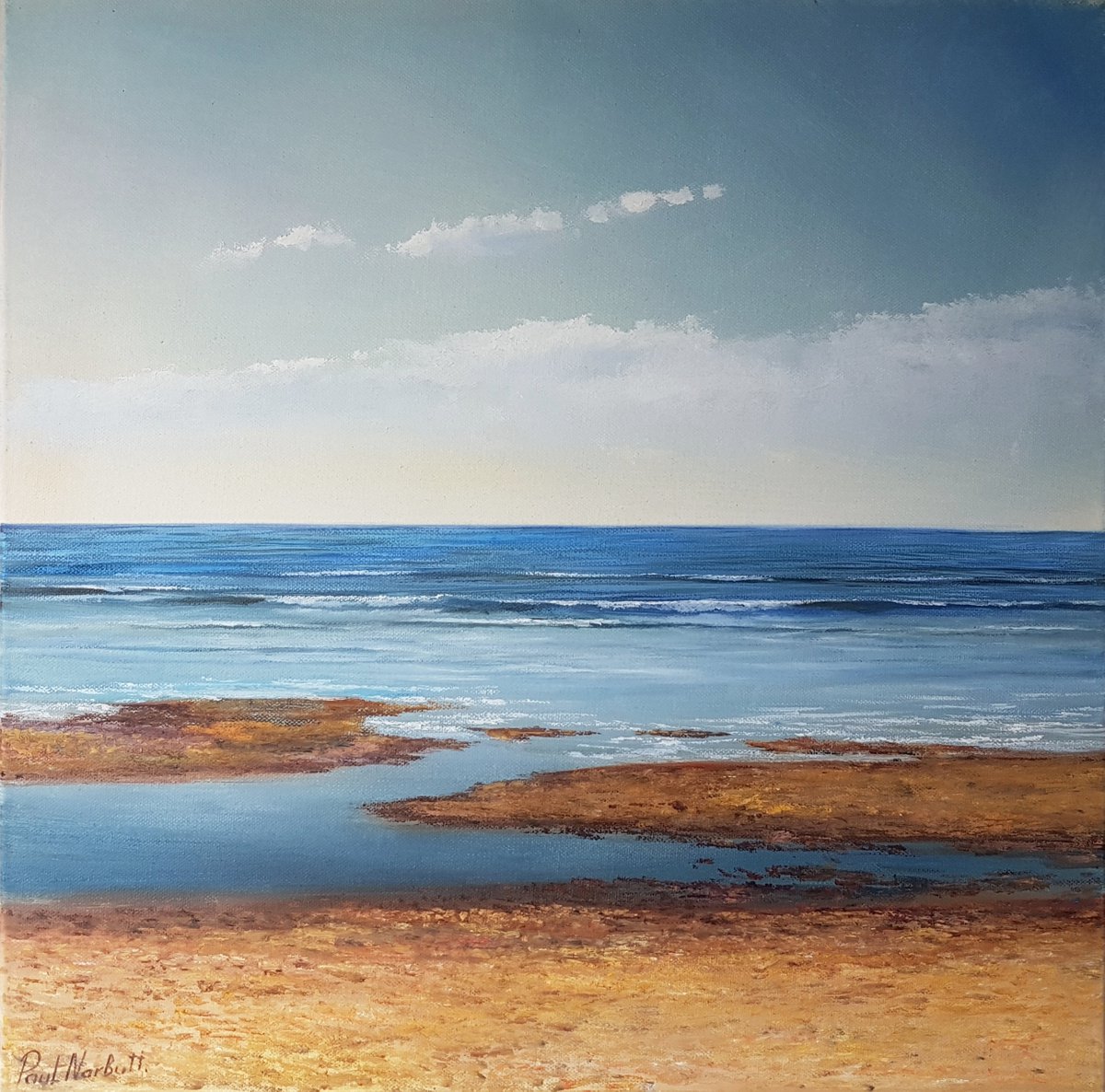 Photorealistic Landscape Oil Painting By Paul Narbutt, 20 X 20", The Tide Is Turning, Original Artwork