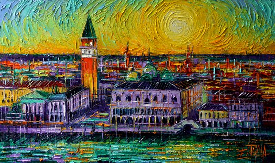 VENICE VIEW FROM SAN GIORGIO MAGGIORE original palette knife oil painting Mona Edulesco