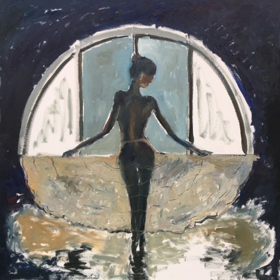 28" Original oil painting Ballerina Rehearsal, Handmade oil paintings, modern art, Free Shipping