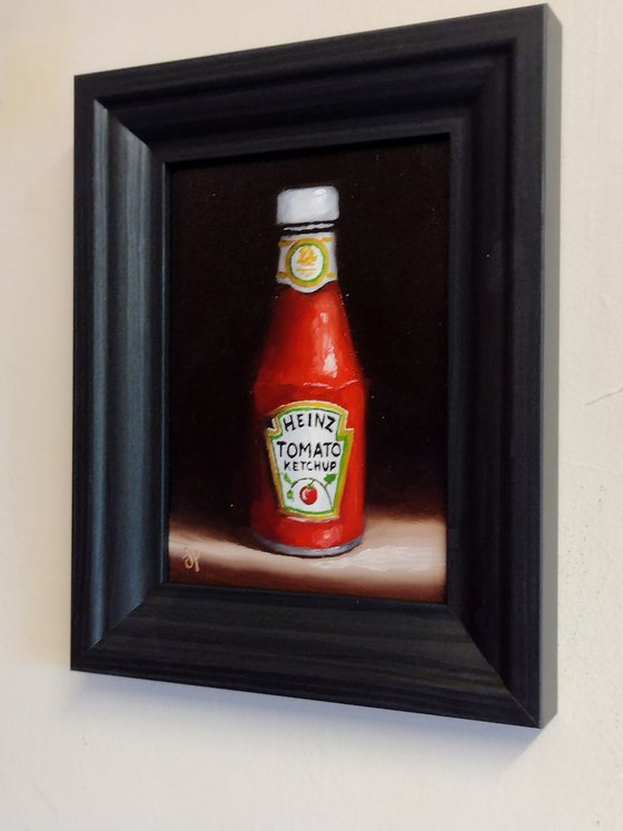 Ketchup bottle framed still life