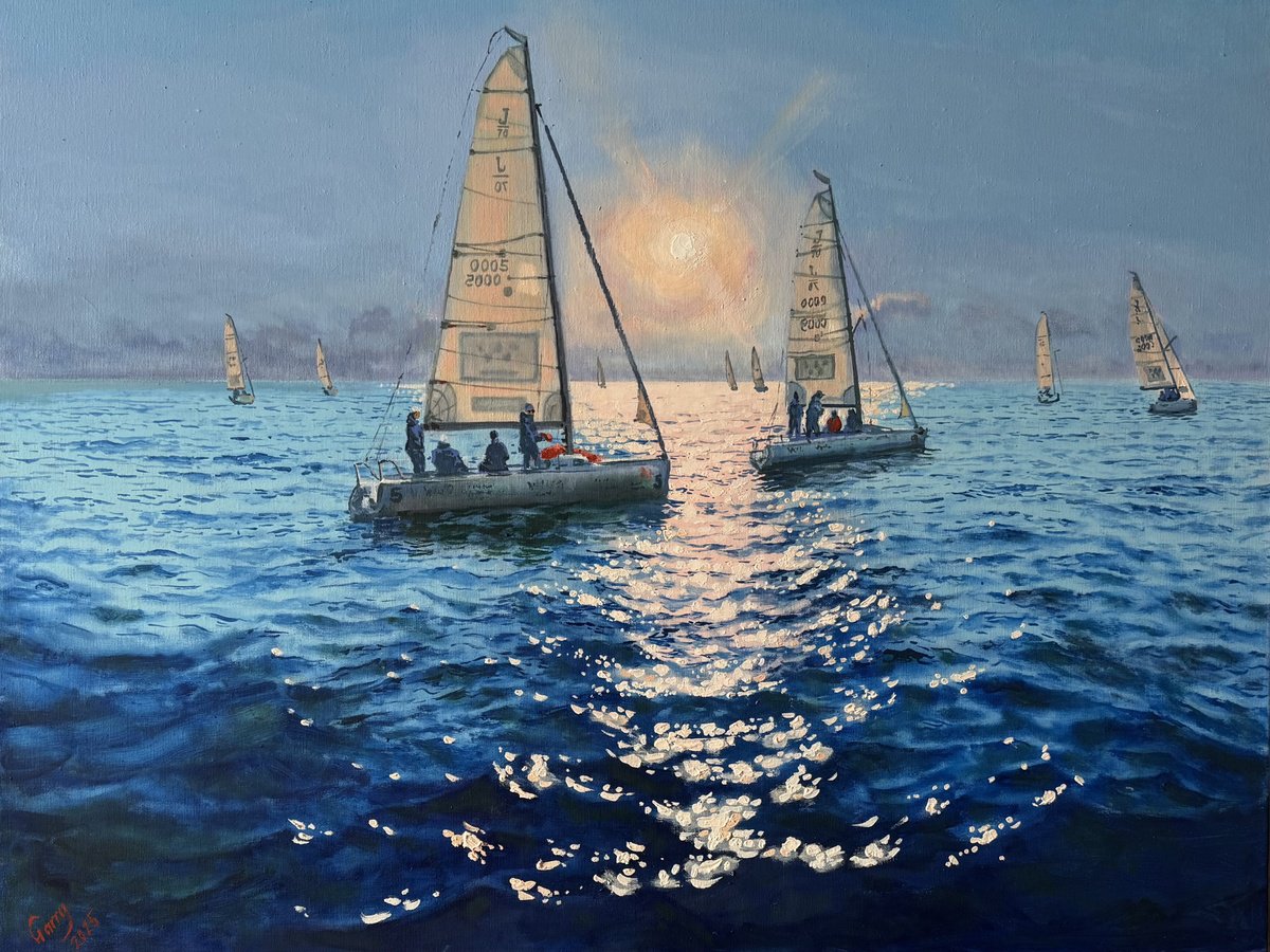 Photorealistic Landscape Oil Painting By Garry Arzumanyan, 31 X 24, Seascape With Sailboats 50, Original Artwork
