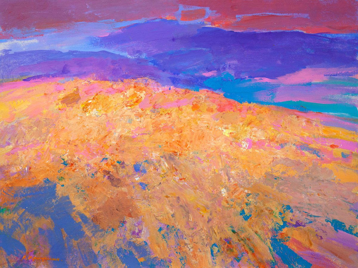 Abstract Landscape Acrylic Painting By Aleksandr Kryushyn, 26 X 20, Abstract Etude, Original Artwork