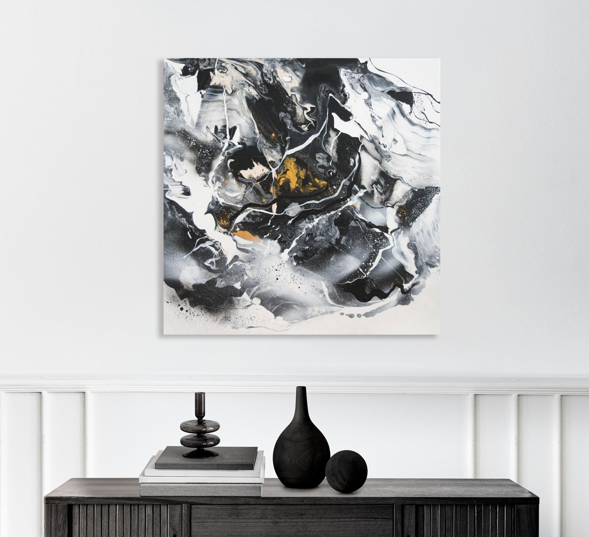 Organic Abstract Painting By Milena Gaytandzhieva, 31 X 31", Black And White 2, Original Artwork