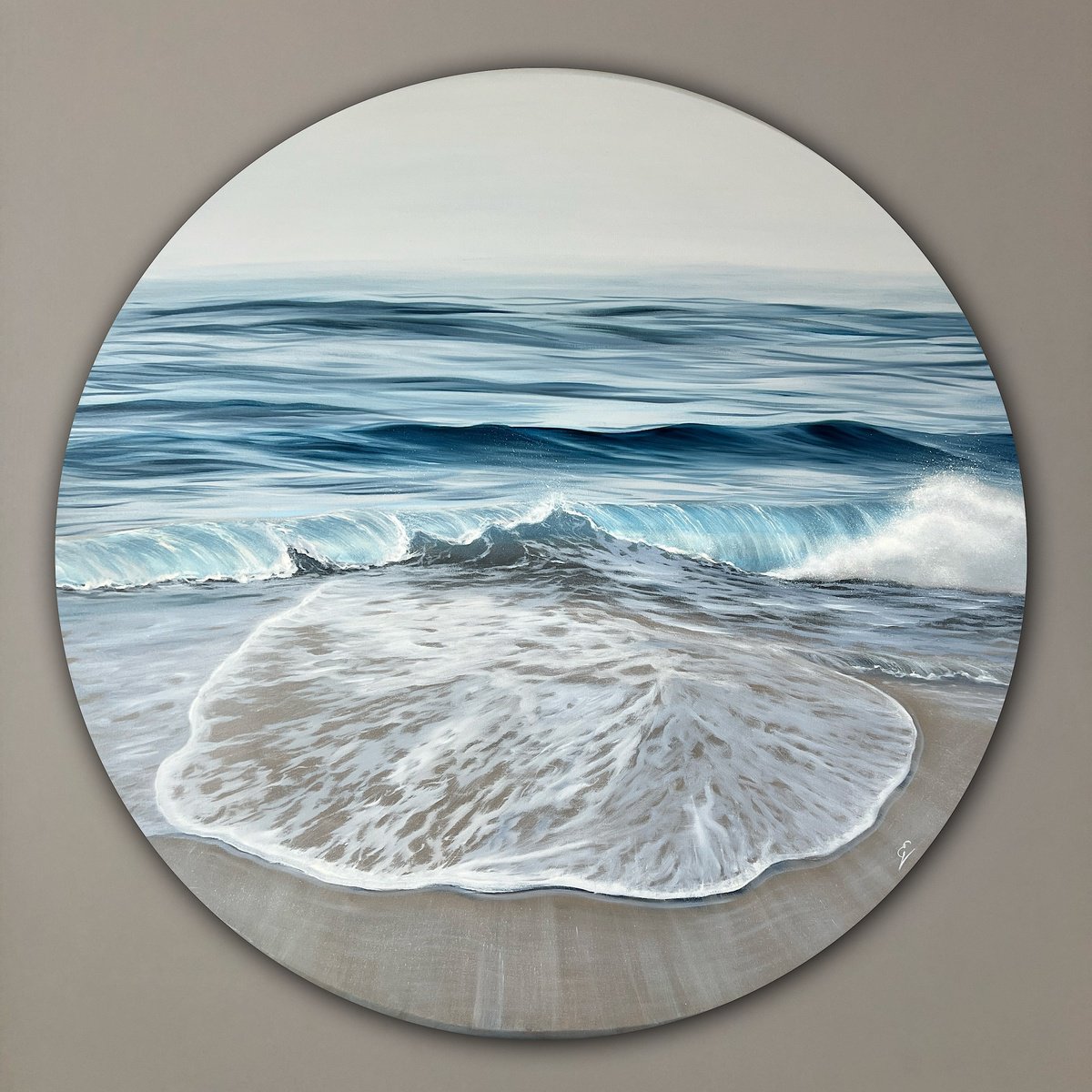 Photorealistic Landscape Oil Painting By Eva Volf, 46 X 46, Kissed By The Sea, Original Artwork