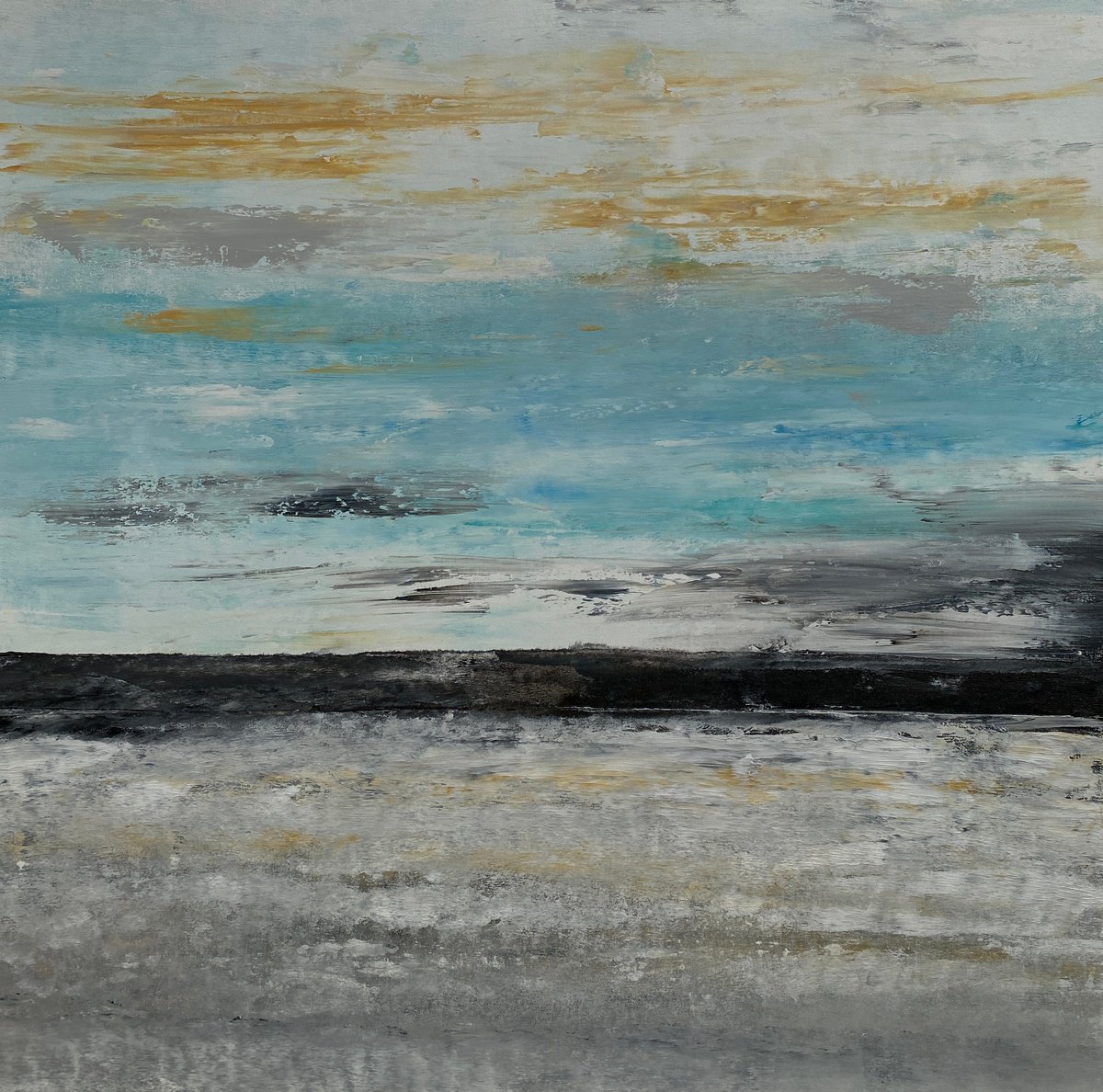 Abstract Landscape Acrylic Painting By Madhav Singh, 43 X 43", Coastline 2, Original Artwork