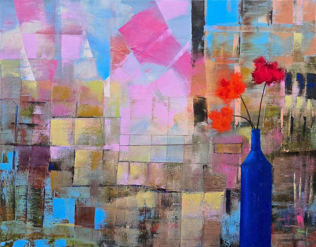 Abstract Still Life Oil Painting By Faith Patterson, 28 X 22, Time In Quiet Color, Original Artwork