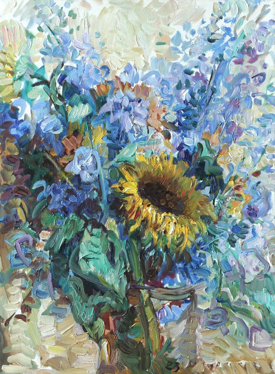 Sunflower on blue