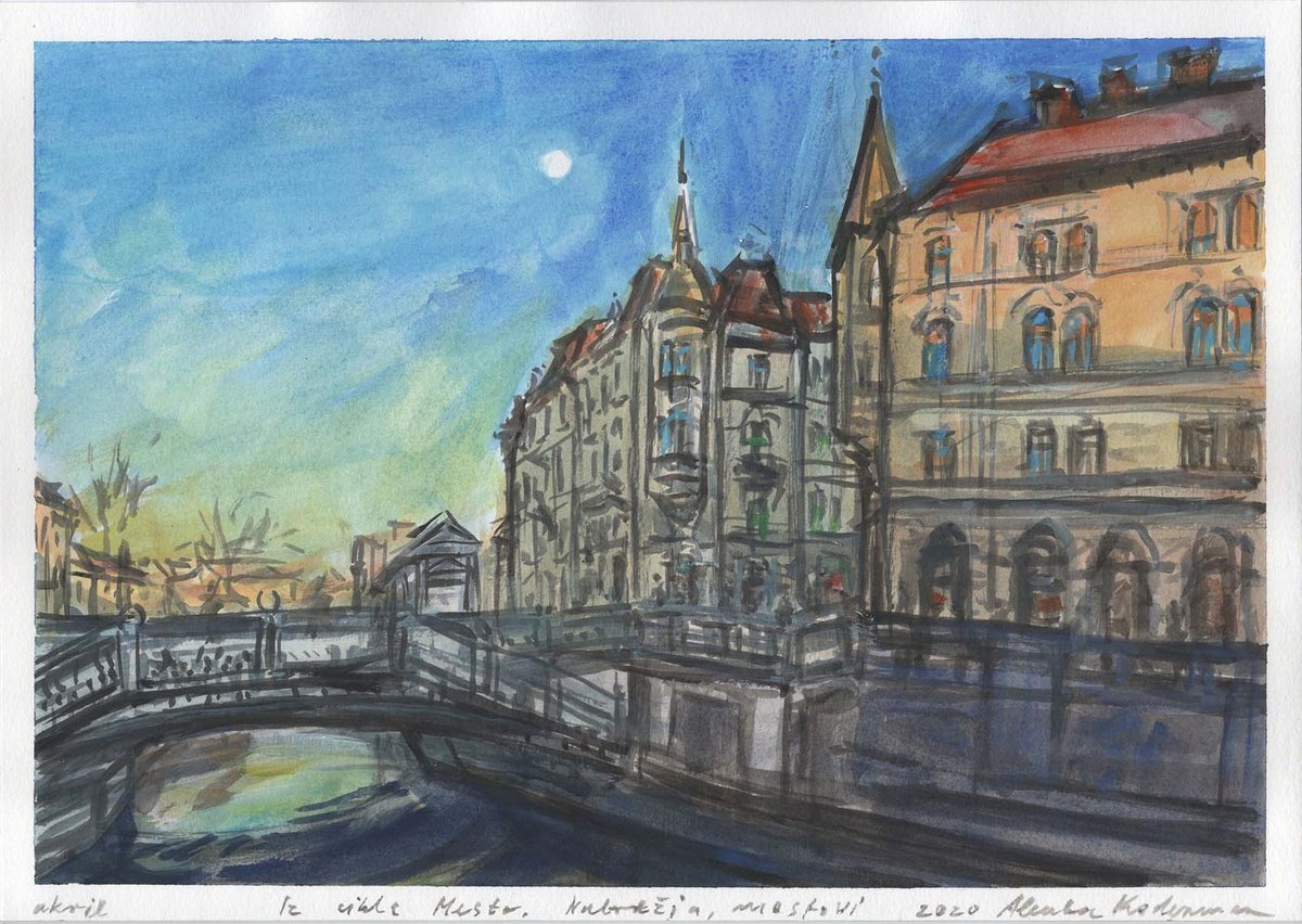 Expressive Cityscapes Drawing By Alenka Koderman, 12 X 8, From The Cycle City, Original Artwork