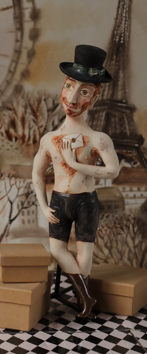 Charming Gentlemen with a letter. Vintage Strongman. Wall sculpture by Elya Yalonetski