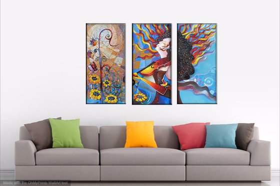 Passion music (90x60cm oil painting, 30x60cm, 30x60cm, 30x60cm)