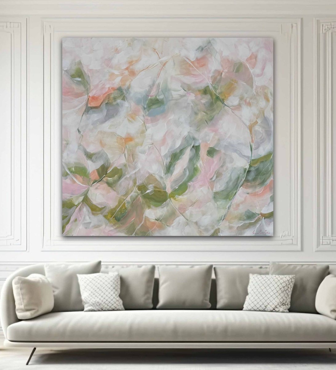 Abstract Botanical Acrylic Painting By Ivana Gigovic, 59 X 59, Whispering Blooms, Original Artwork