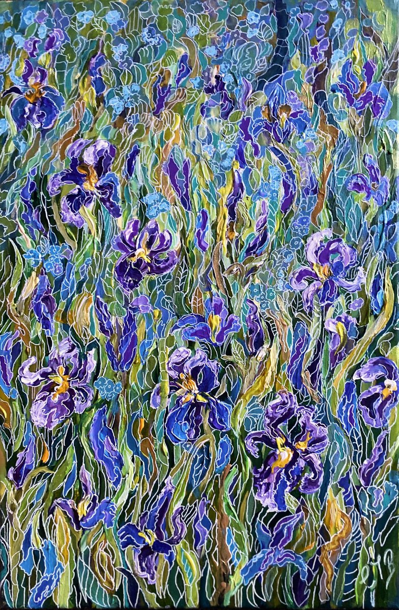 Organic Botanical Acrylic Painting By Colette Baumback, 16 X 24, Sapphire -Subterranean Floral, Original Artwork