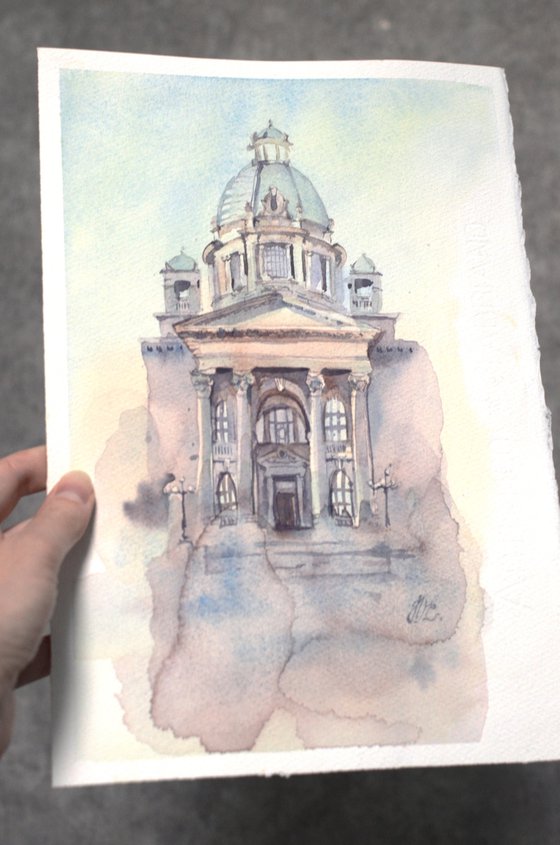 Belgrade, Serbia, Architectural sketch in watercolor