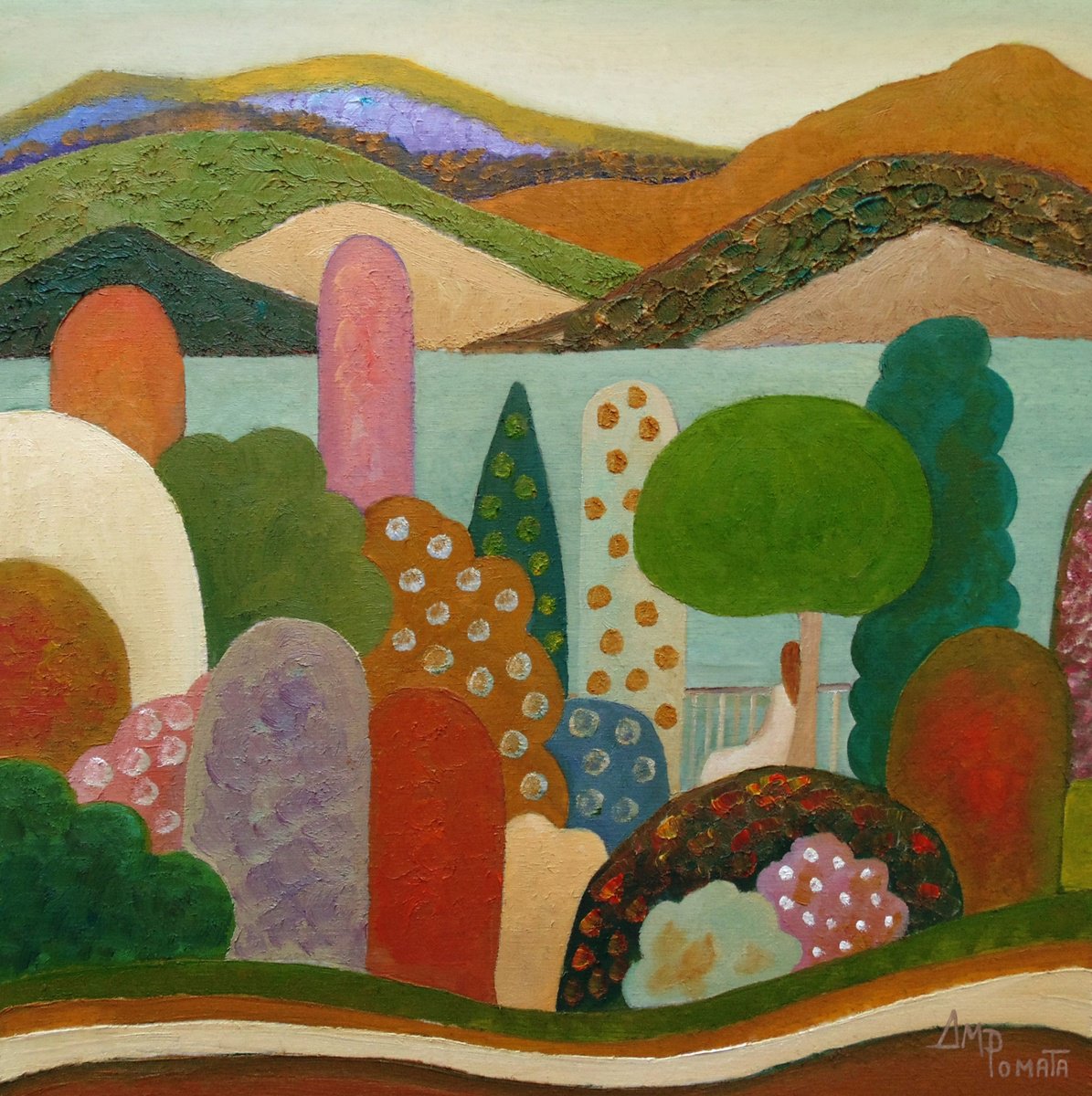 Impressionistic Landscape Oil Painting By Angeles M. Pomata, 8 X 8, Calm Dawn, Original Artwork