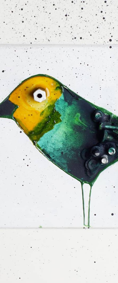 Bird series - 12 (30x30cm, mixed media collage, framed, ready to hang) by Ani Hovak