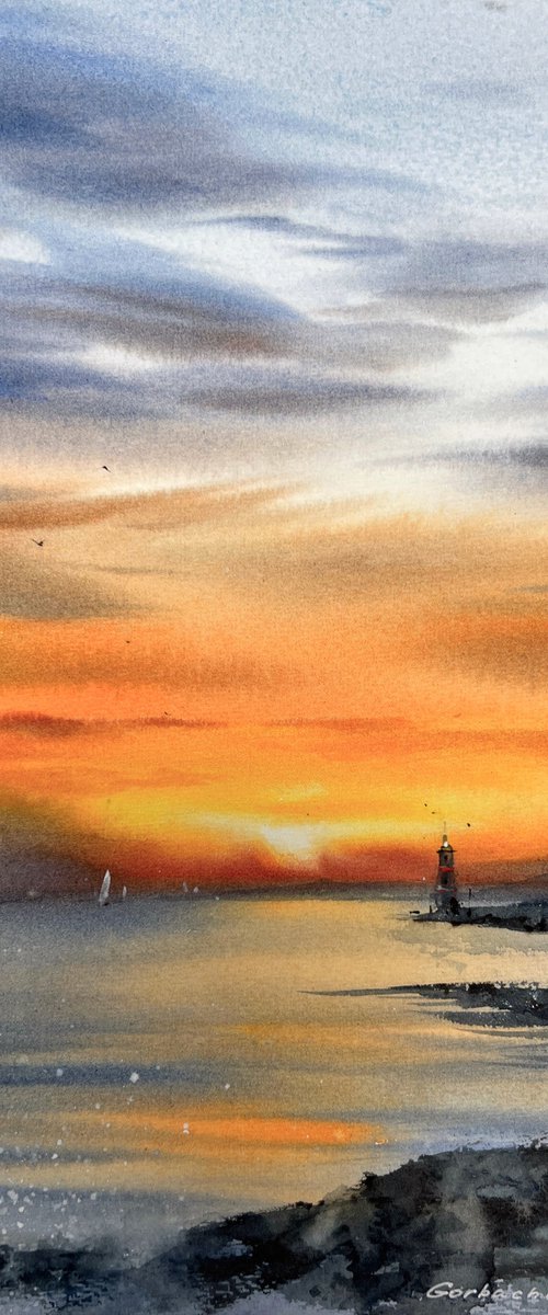 Lighthouse at sunset #2 by Eugenia Gorbacheva