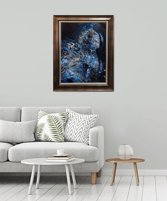 Stunning dark blue enigmatic abstract angel signed by master O Kloska