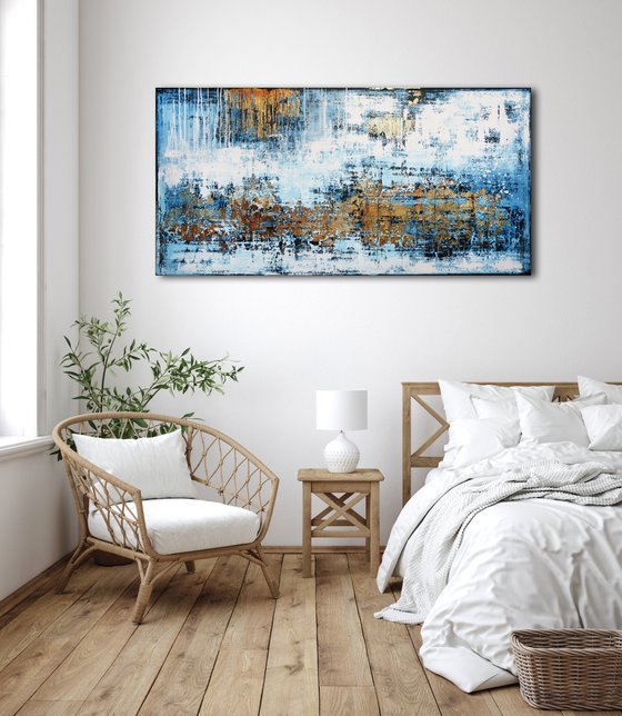 ICELAND * 63" x 31.5" * ACRYLIC PAINTING ON CANVAS * WHITE * BLUE * GOLD