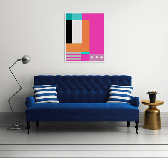Abstraction artwork  multi-colored orang yellow white pink blue black stripes