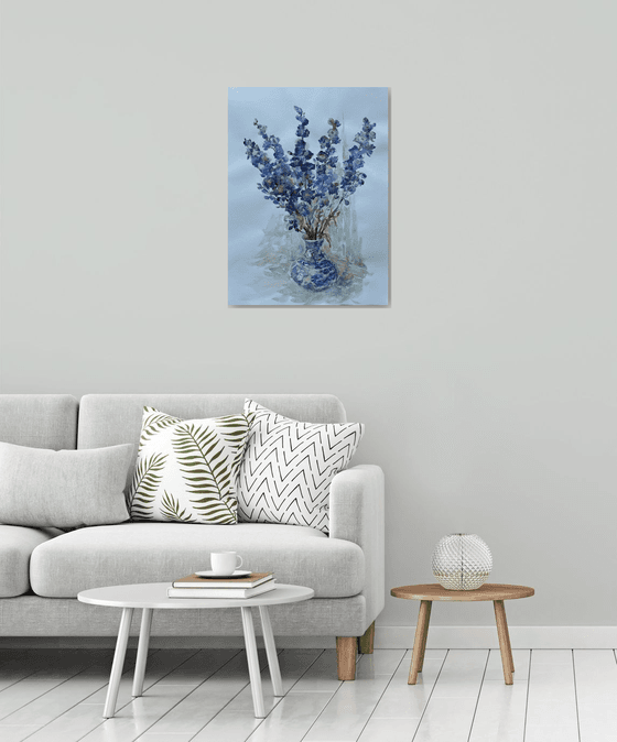 Delphinium in vase. 30in.x22in