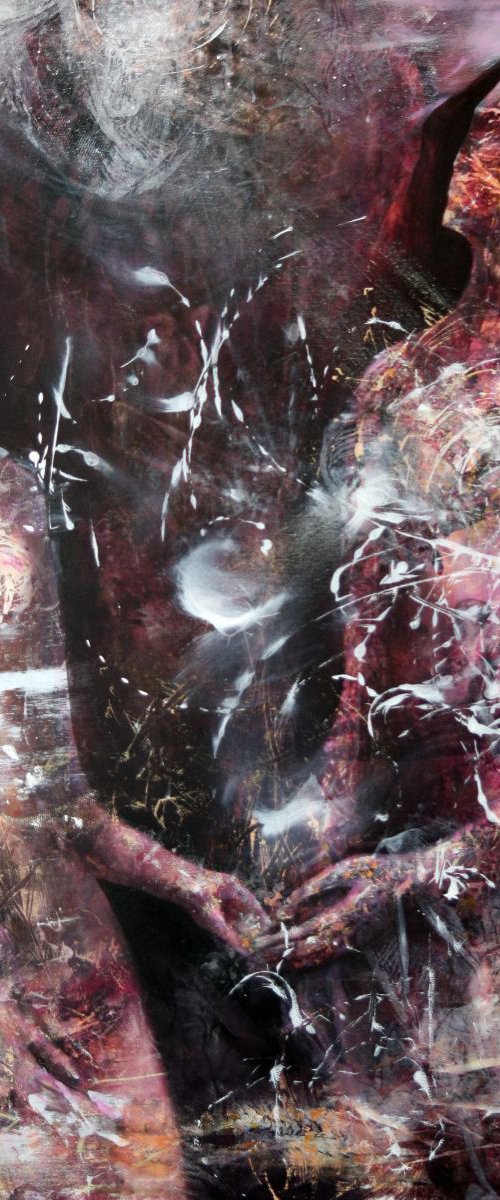 VERY LARGE ACRYLIC COUPLE NIGHT WEDDING SUPERBE ANCESTRAL COPLE IN LOVE ONIRIC ART BY OVIDIU KLOSKA by Kloska Ovidiu