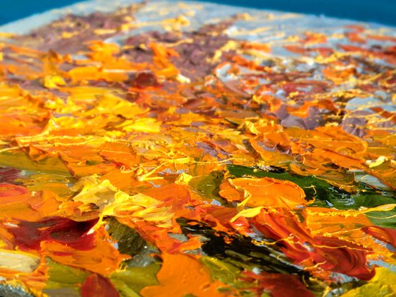 NYC Fall Painting Cityscape Original Art New York Small Oil Artwork Central Park Impasto Pallete Knife Wall Art 7 by 8" by Halyna Kirichenko