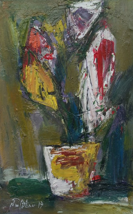 Still life - cactus (18x28, oil painting, paper)