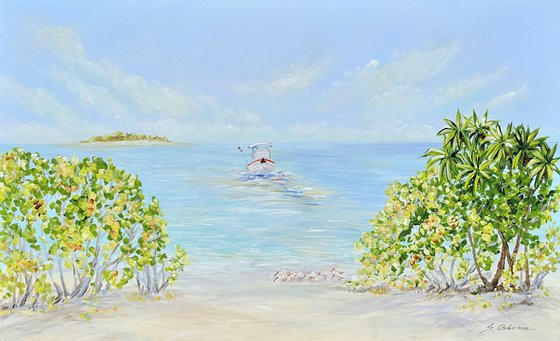 OCEAN VACATION. Seascape Painting of Tropical Beach