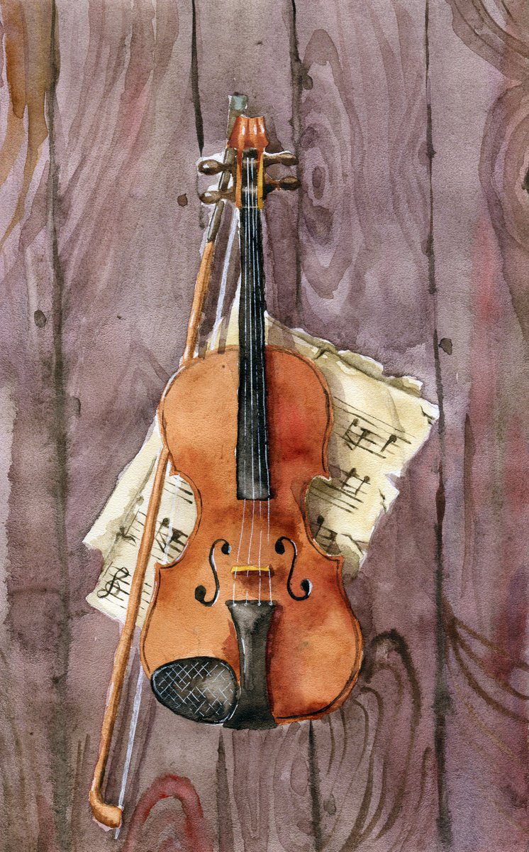 Violin with notes. by Evgeniya Mokeeva