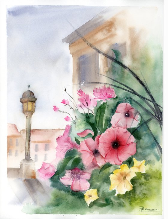 Blooming Copenhagen - Original Watercolor Painting