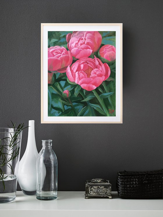 Peony bloom acrylic painting flower bloom gift for her floral art