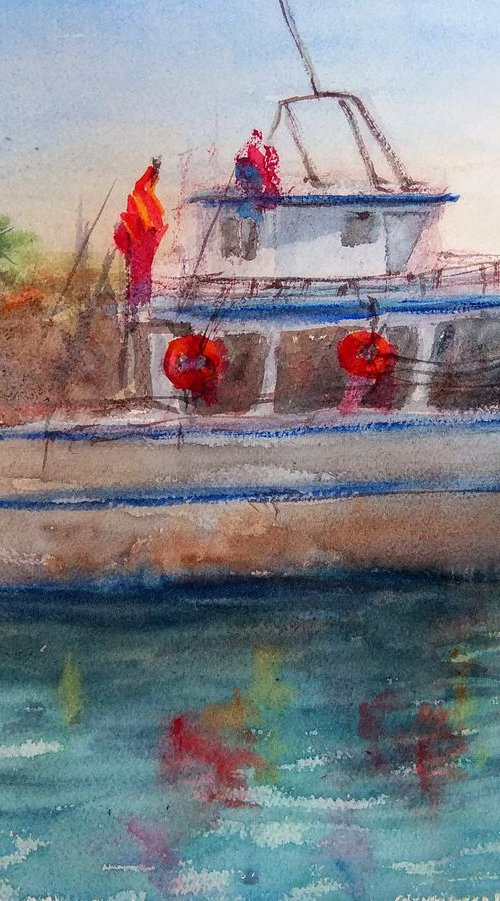 Alghero Boat, Sardinia | Original watercolor painting | Original Hand-painted Art Small Artist | Mediterranean Europe Impressionistic by Larisa Carli