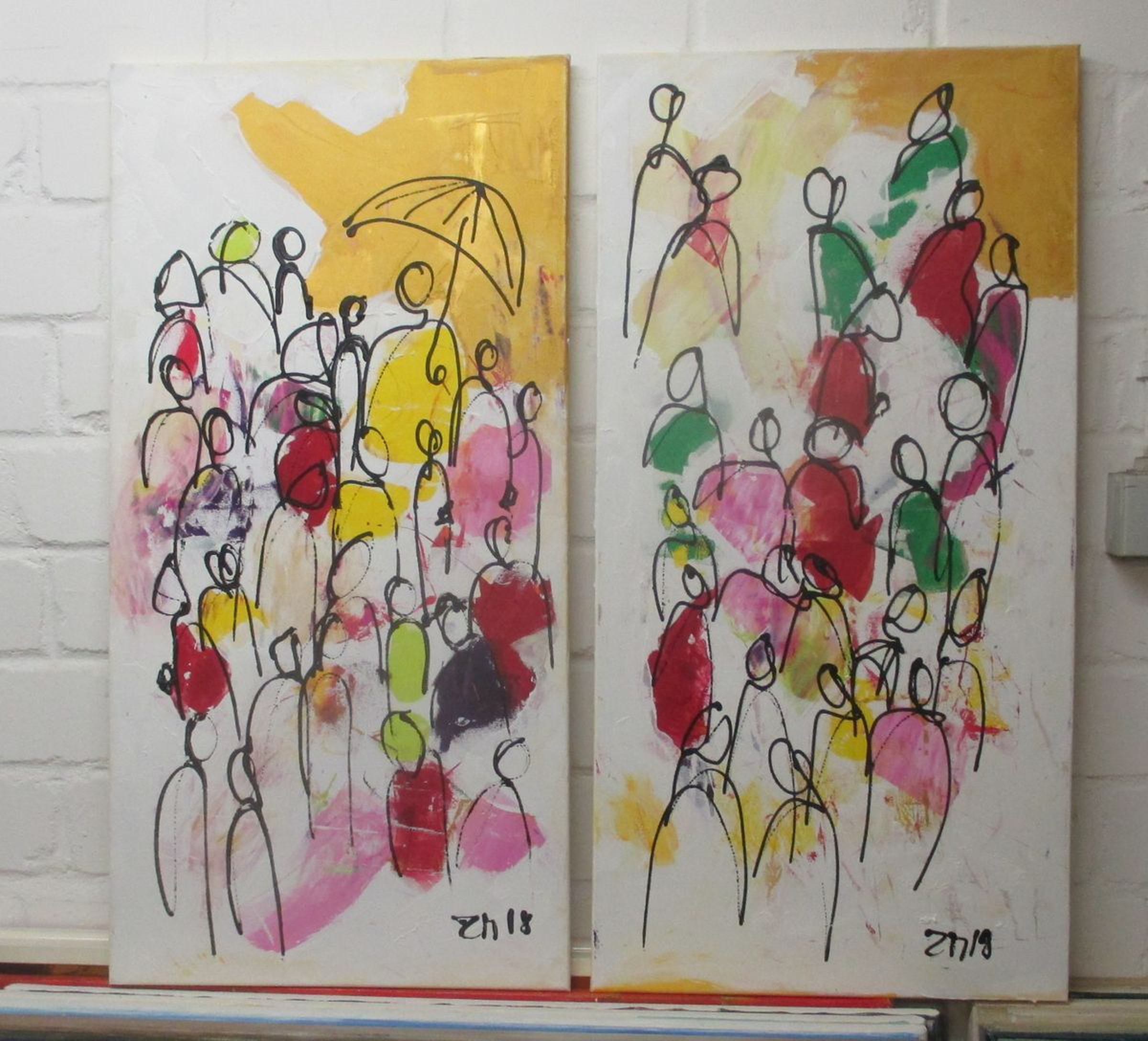 3 Part Spring Abstract Flowers And People Acrylp Artfinder
