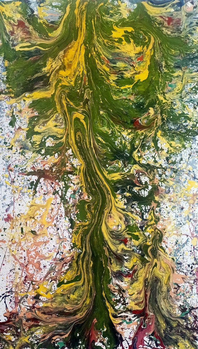 Impressionistic Botanical Oil Painting By Antonino Puliafico, 41 X 71, Green Fire, Original Artwork