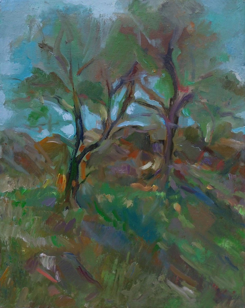 Impressionistic Landscape Oil Painting By Kamsar Ohanyan, 16 X 20", Emerald Harmony, Original Artwork